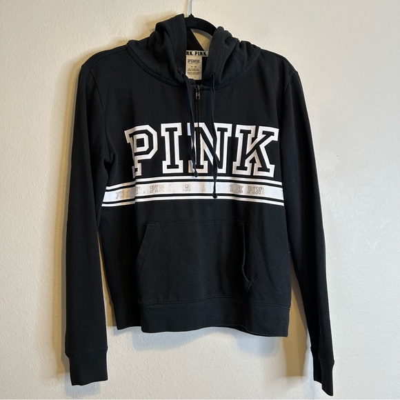 Victoria's Secret Tops - PINK Victoria's Secret‎ Black Hoodie 1/4 Zip Sweatshirt Size M